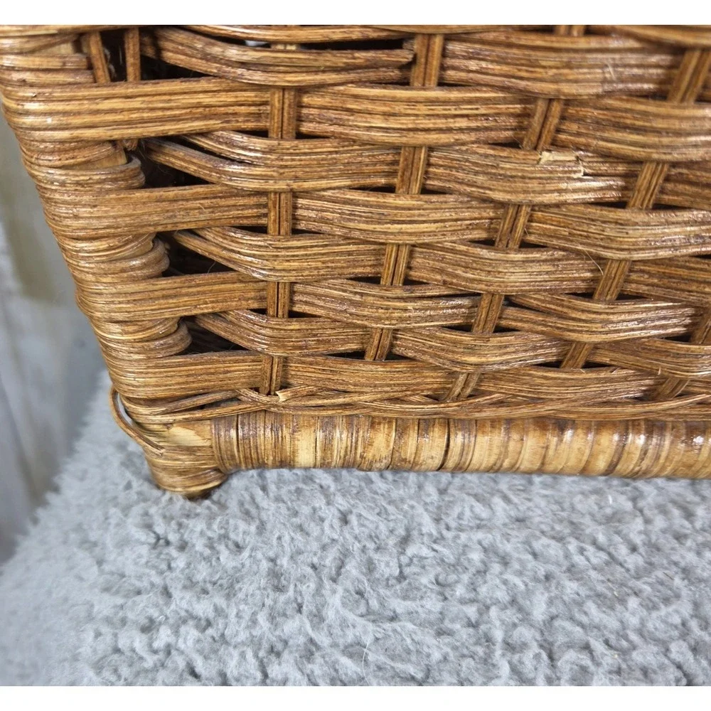 Vtg Divided Woven Wicker Storage Basket Rack Magazines Records Cottagecore Boho